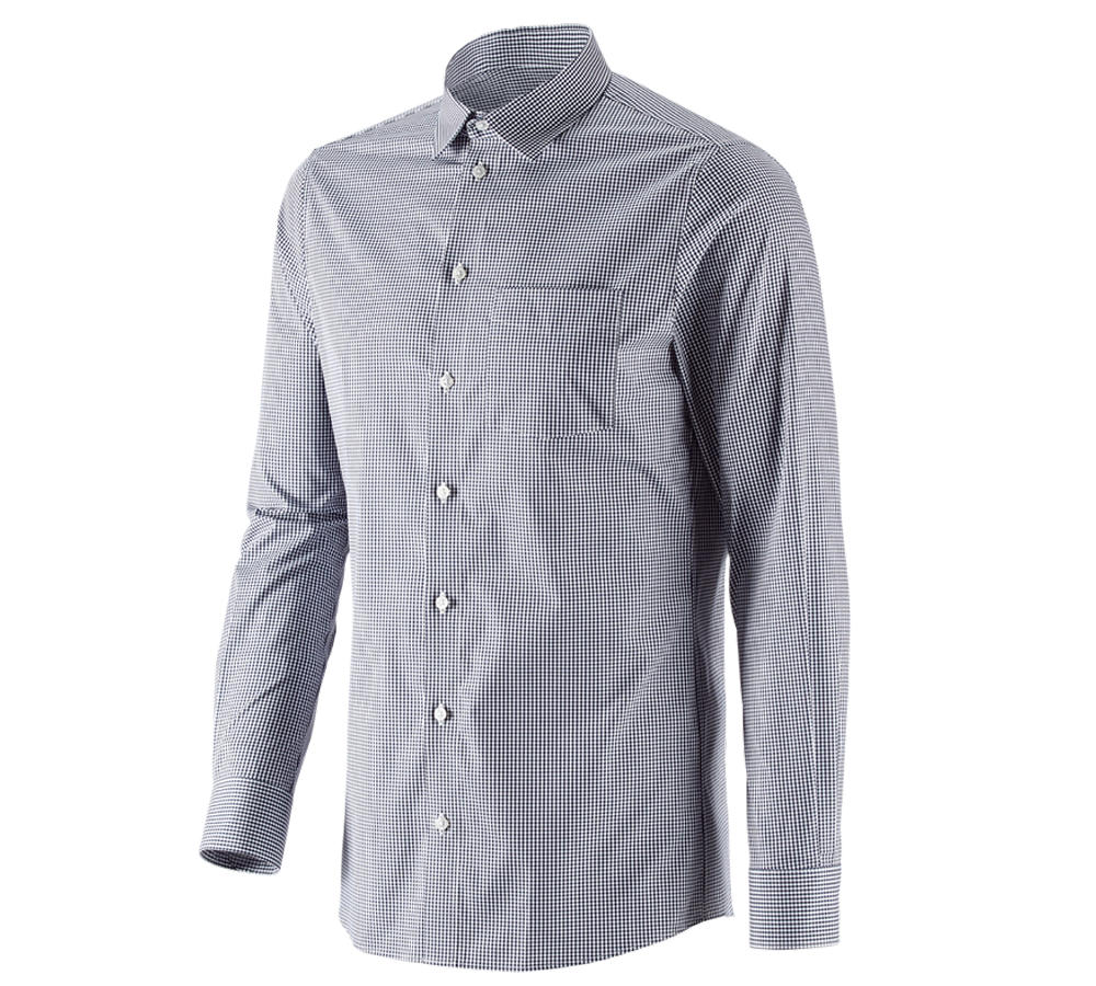 Themen: e.s. Business Hemd cotton stretch, slim fit + dunkelblau kariert