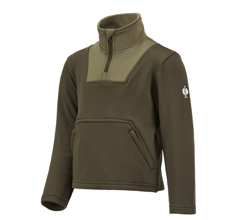 Shirts & Co.: Funkt.-Troyer thermo stretch e.s.concrete, Kinder + schlammgrün/stipagrün
