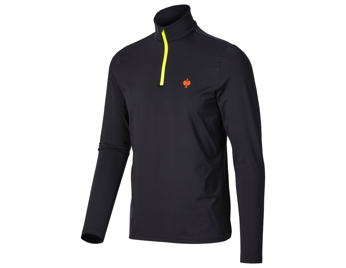 UV-Schutz: Funktions Troyer-Longsleeve UV e.s.trail + schwarz/warnorange/warngelb