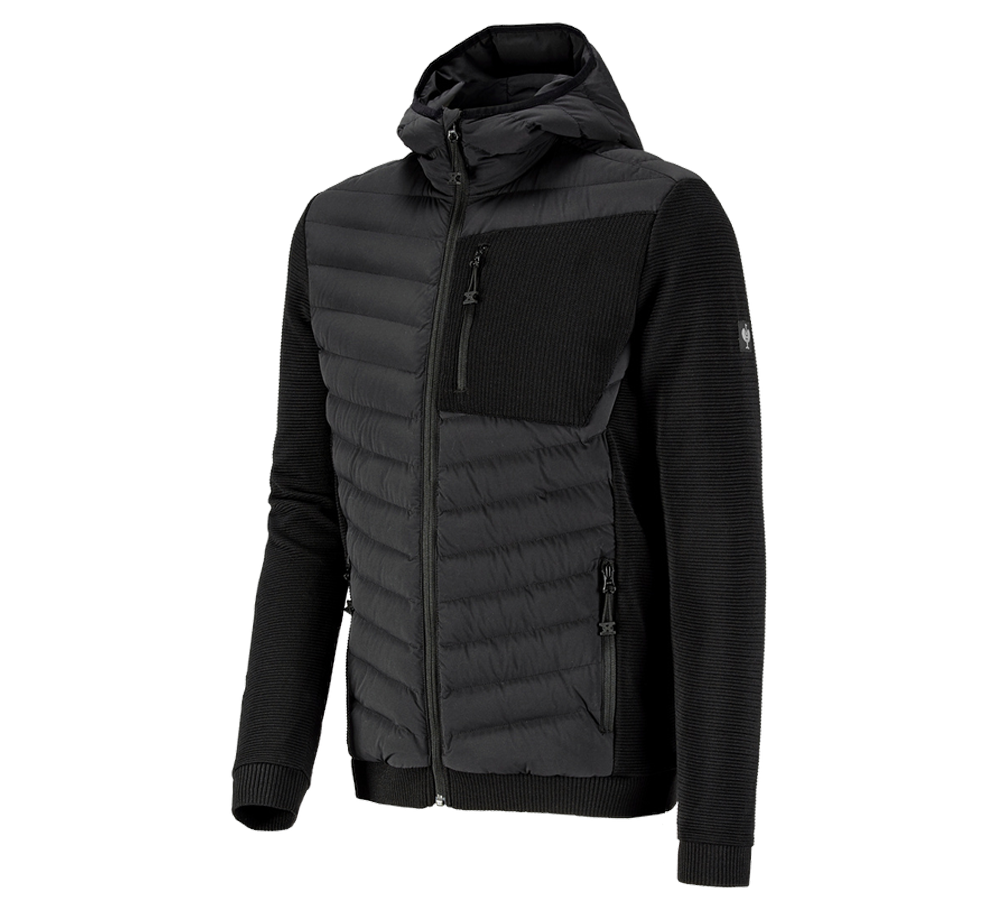 Arbeitsjacken: Hybrid Kapuzenstrickjacke e.s.motion ten + schwarz