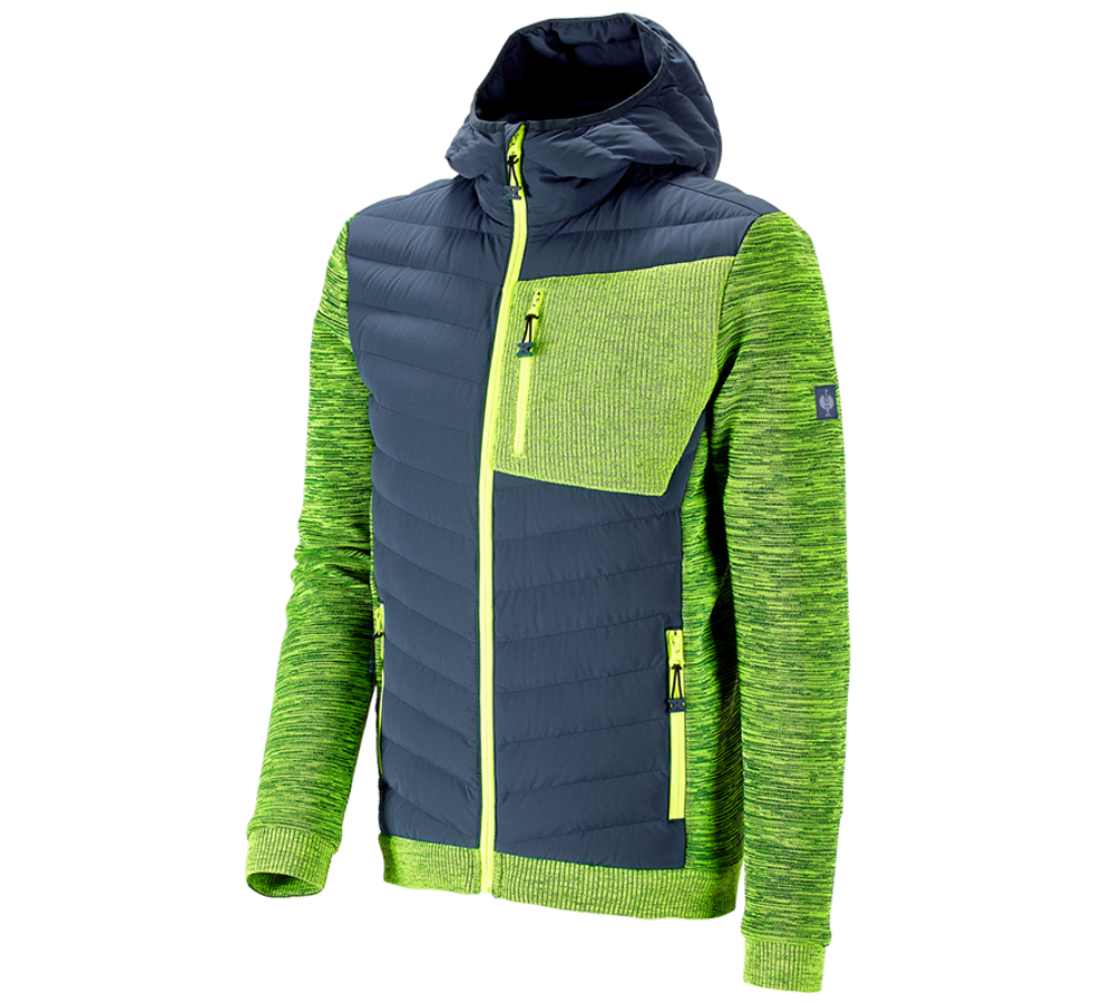 Construction workers: Hybrid hooded knitted jacket e.s.motion ten + slateblue/high-vis yellow melange