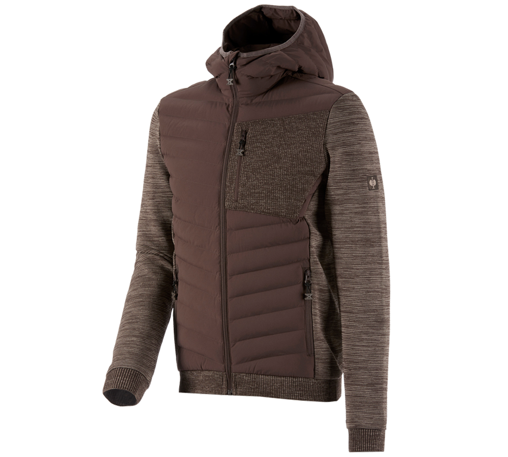 Bricklayers: Hybrid hooded knitted jacket e.s.motion ten + chestnut melange