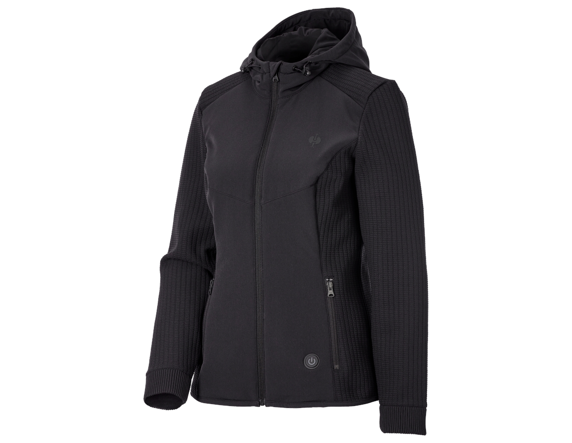 Winterjacken: Heiz-Hybrid Kapuzenstrickjacke e.s.trail, Damen + schwarz