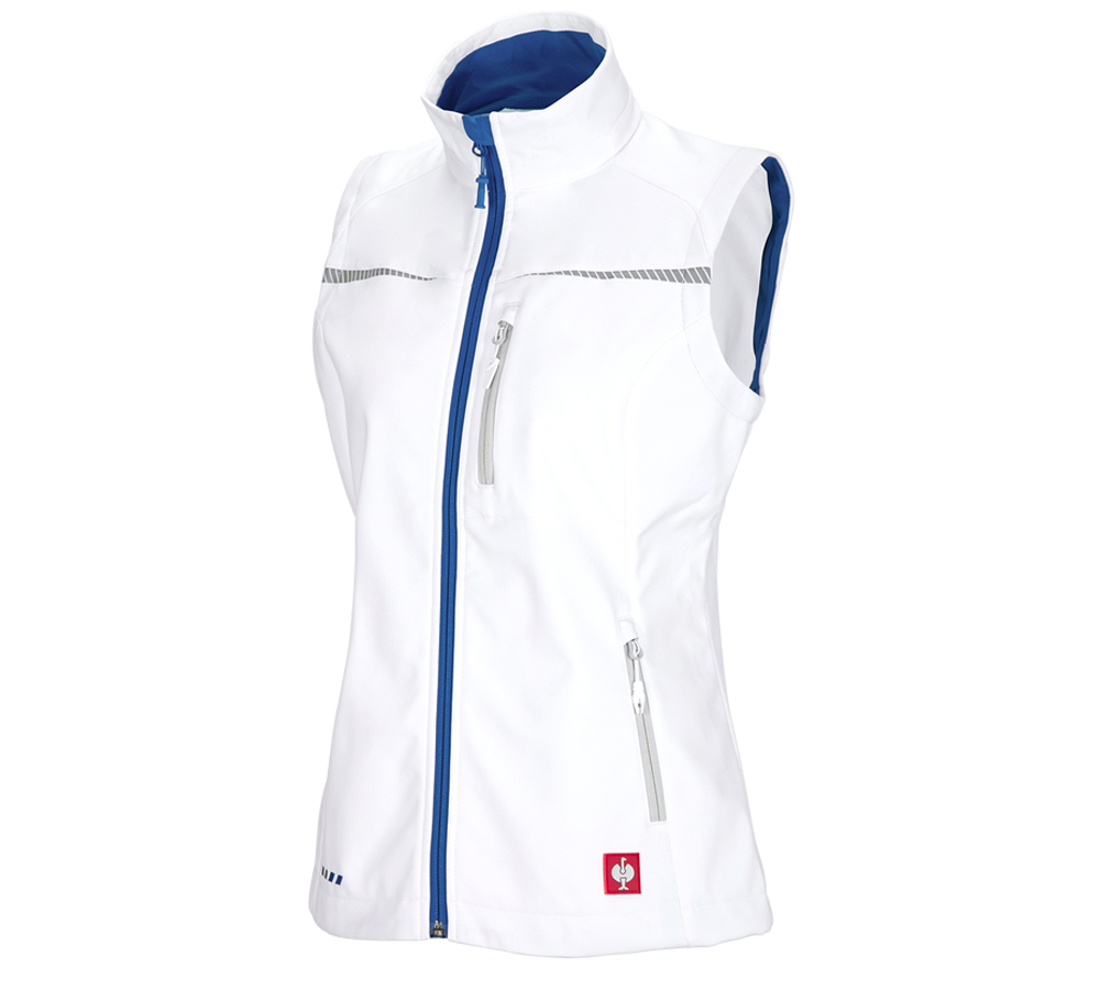 Westen: Softshell Weste e.s.motion 2020, Damen + weiß/enzianblau