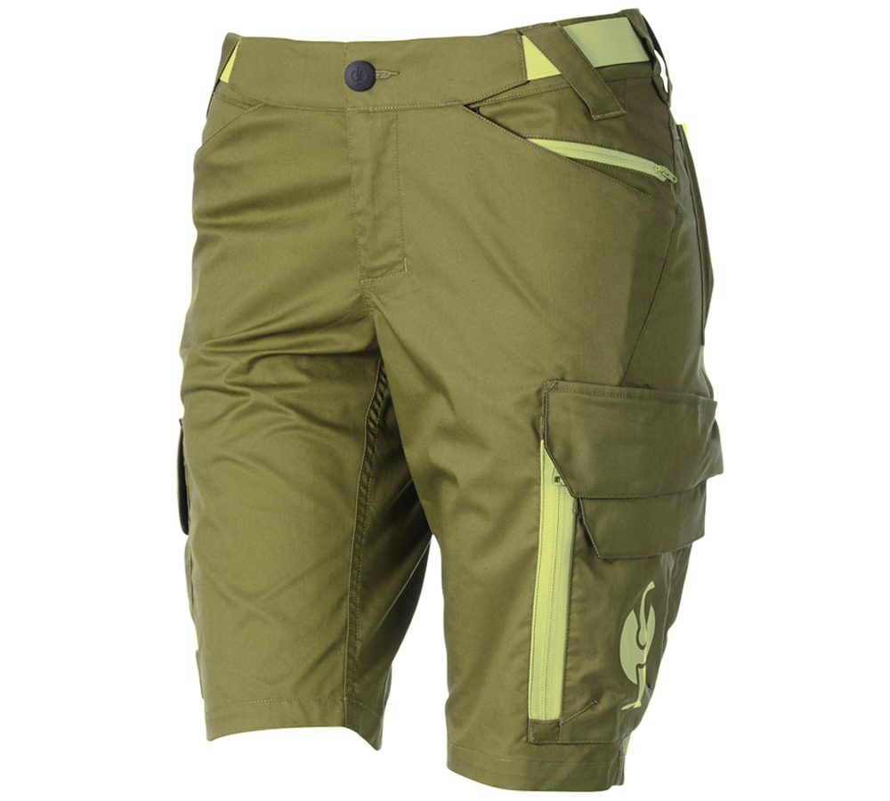 Work Trousers: Shorts e.s.trail, ladies' + junipergreen/limegreen