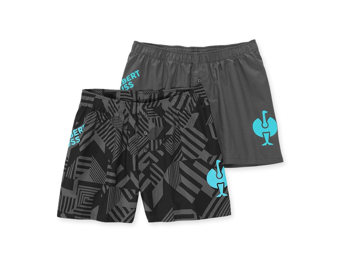 Underwear | Functional Underwear: Boxer shorts cotton stretch e.s.trail, pack of 2 + anthracite/lapisturquoise+black/anthracite/lapisturquoise