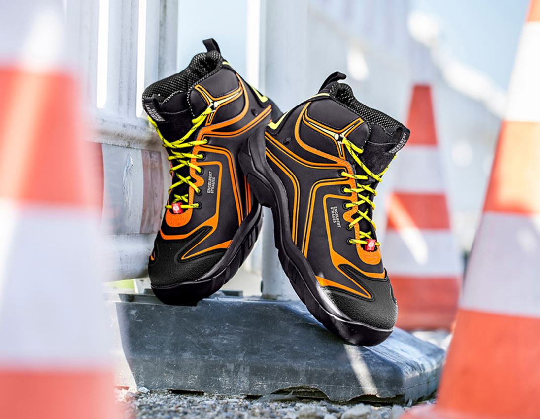 Safety Trainers: e.s. S3 Safety shoes Kajam + black/high-vis orange/high-vis yellow