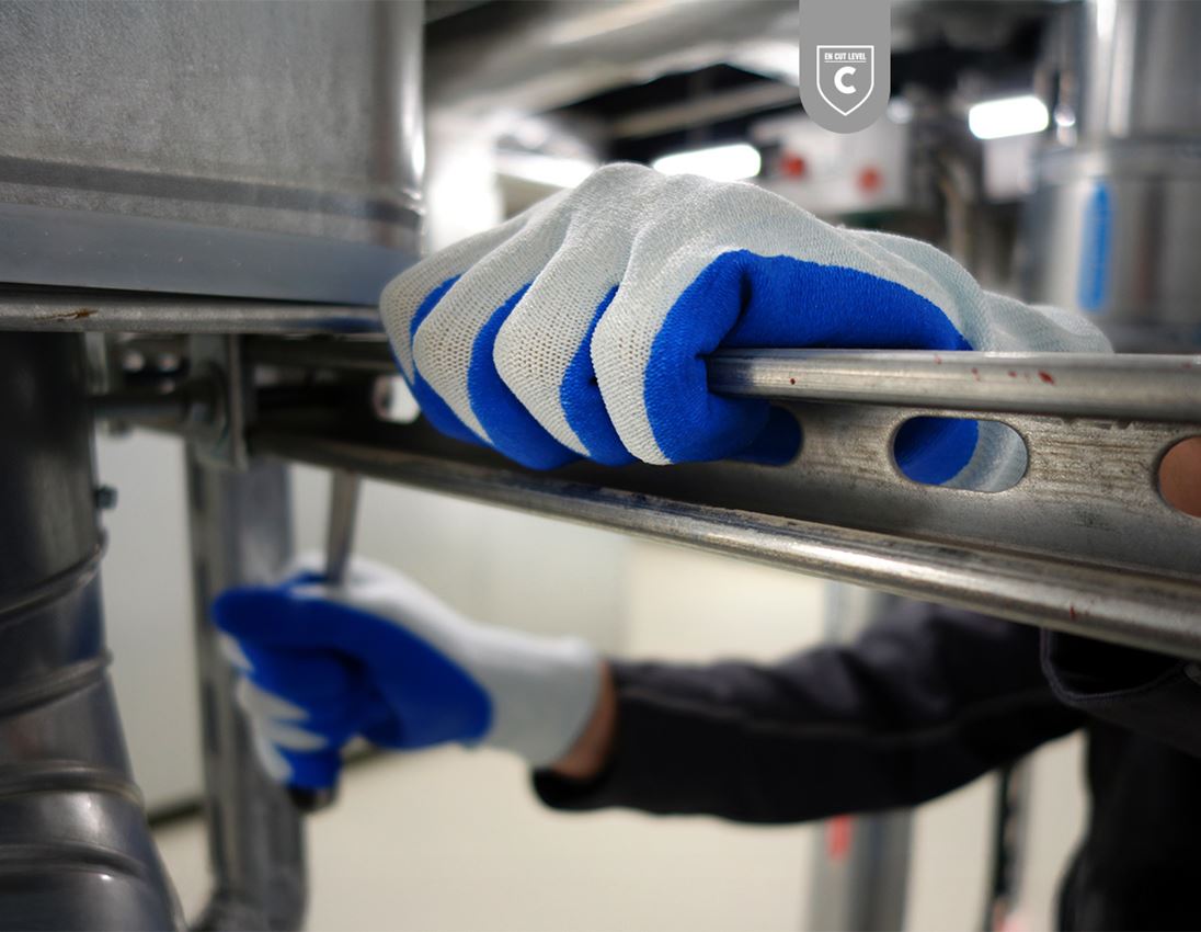 Coated: Nitrile cut protect. gloves evertouch Cut C Food + blue/lightblue-melange