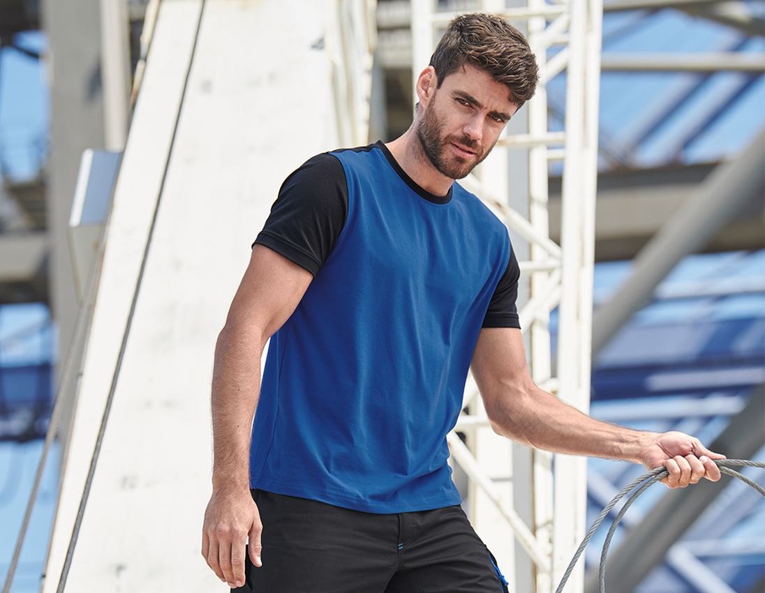 Themen: e.s. T-Shirt cotton stretch bicolor + enzianblau/graphit