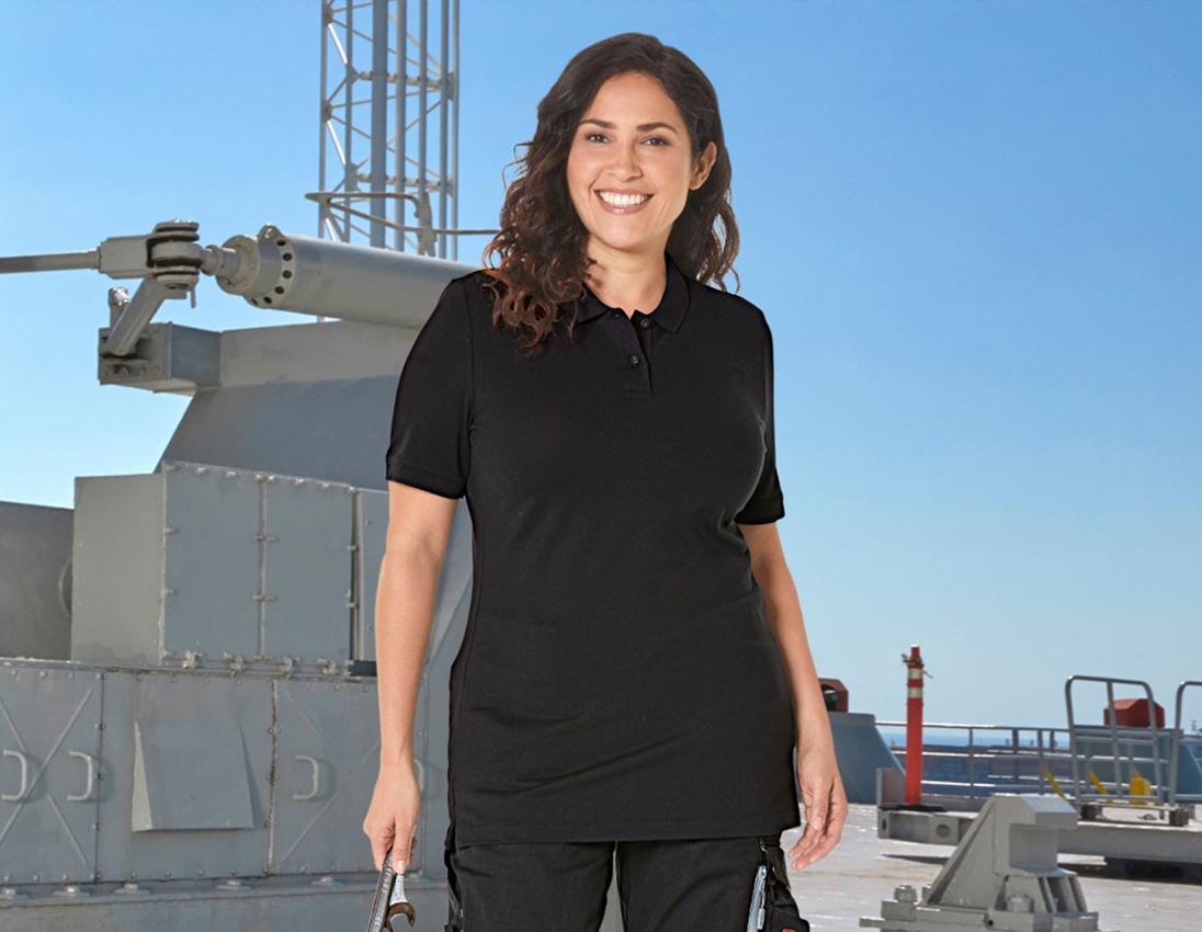 Topics: e.s. Pique-Polo cotton stretch, ladies', plus fit + black