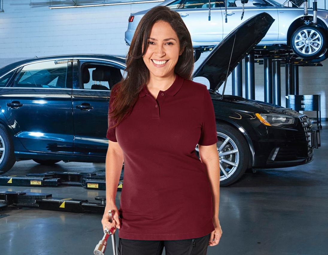 Topics: e.s. Pique-Polo cotton stretch, ladies', plus fit + bordeaux