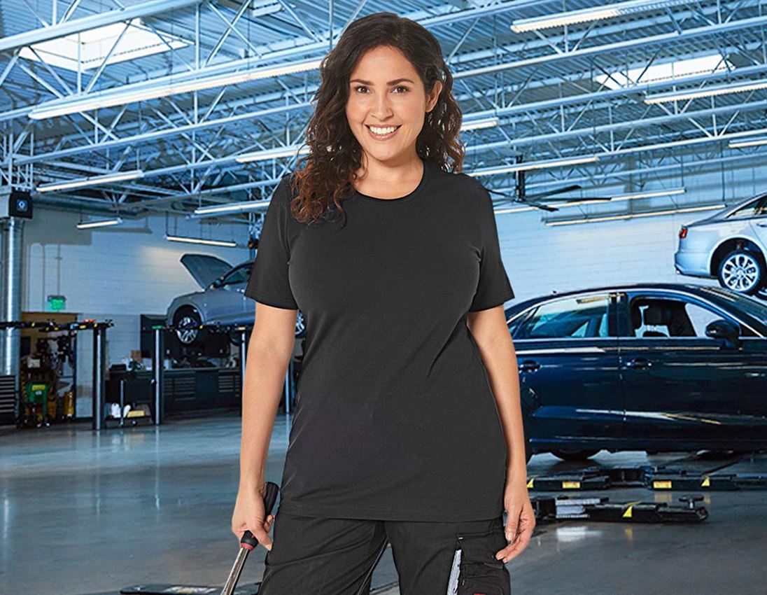 Topics: e.s. T-shirt cotton stretch, ladies', plus fit + black