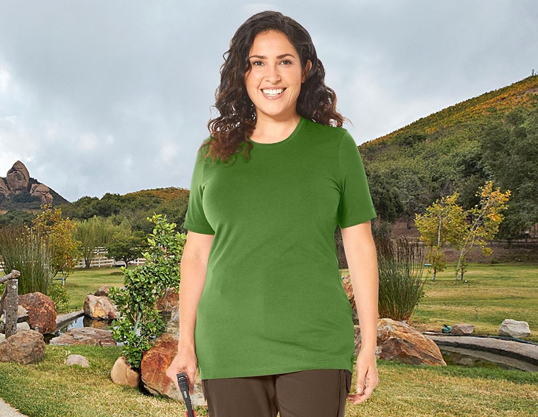 Topics: e.s. T-shirt cotton stretch, ladies', plus fit + seagreen