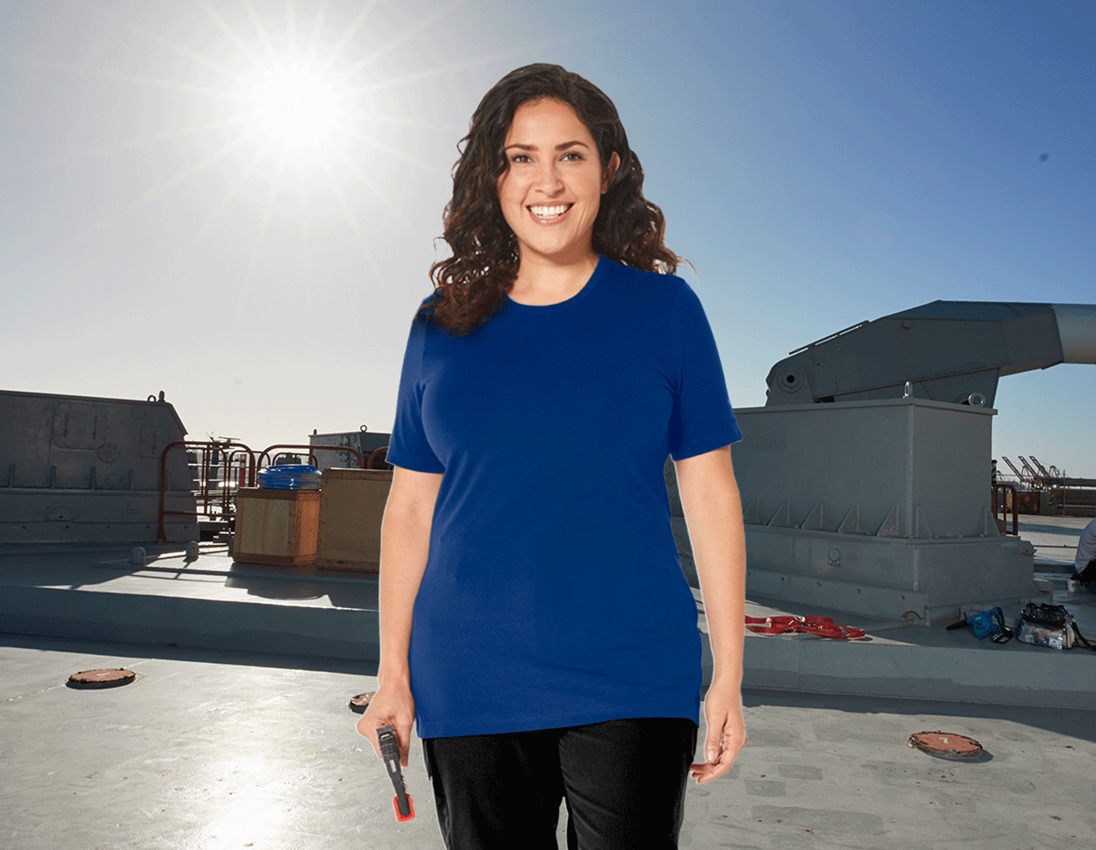 Topics: e.s. T-shirt cotton stretch, ladies', plus fit + royalblue
