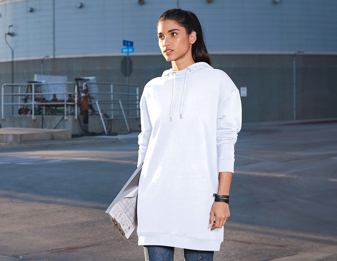 Shirts, Pullover & more: e.s. Oversize hoody sweatshirt poly cotton, ladies + white