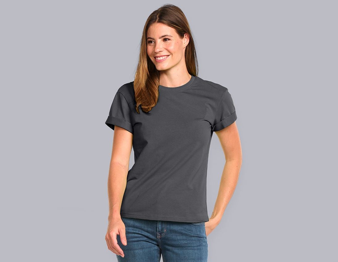Shirts, Pullover & more: e.s. T-shirt cotton stretch rolled sleeve, ladies + anthracite