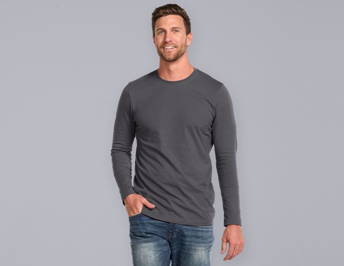 Themen: e.s. Longsleeve cotton, long fit + anthrazit