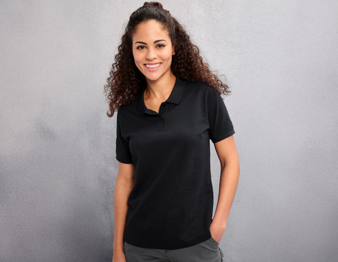 Themen: e.s. Piqué-Polo cotton light, Damen + schwarz