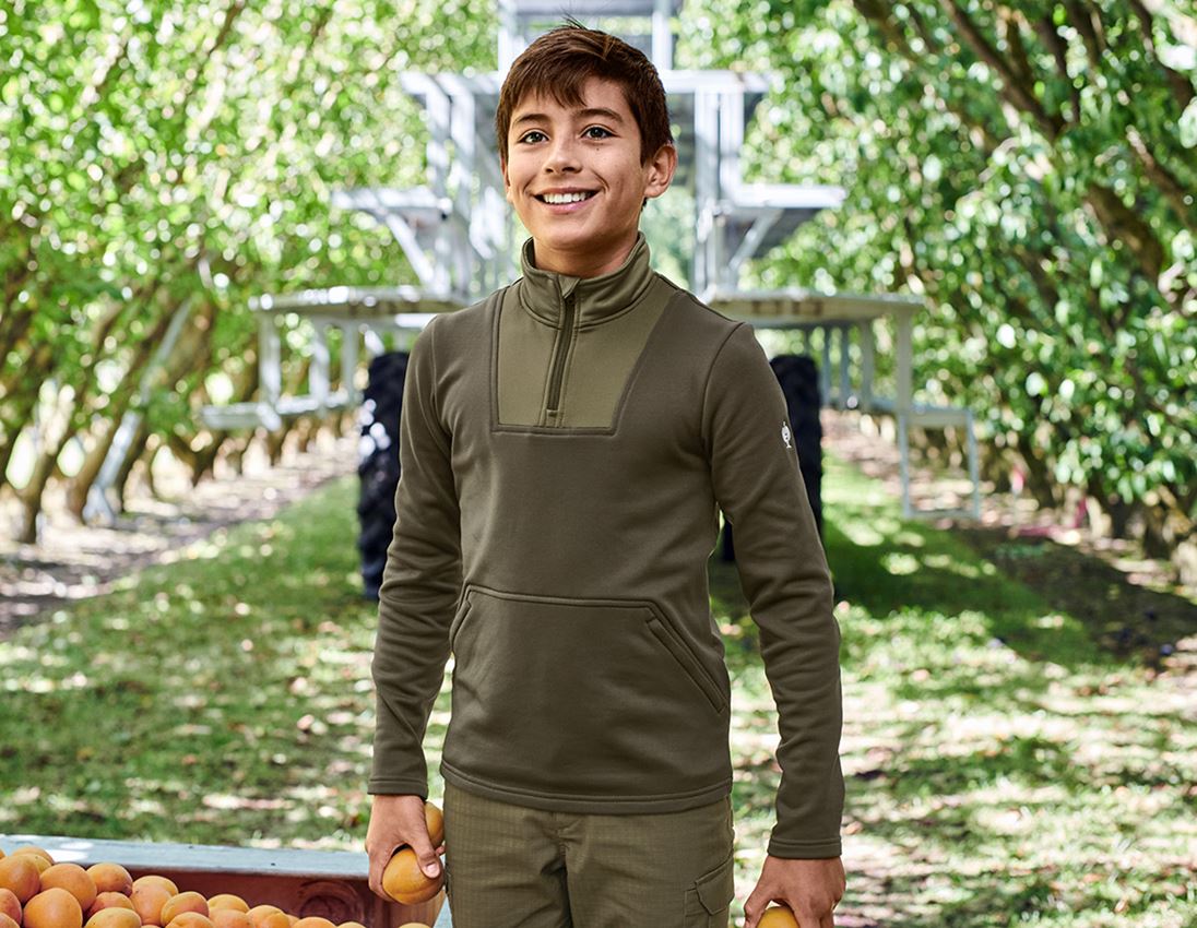 Shirts & Co.: Funkt.-Troyer thermo stretch e.s.concrete, Kinder + schlammgrün/stipagrün