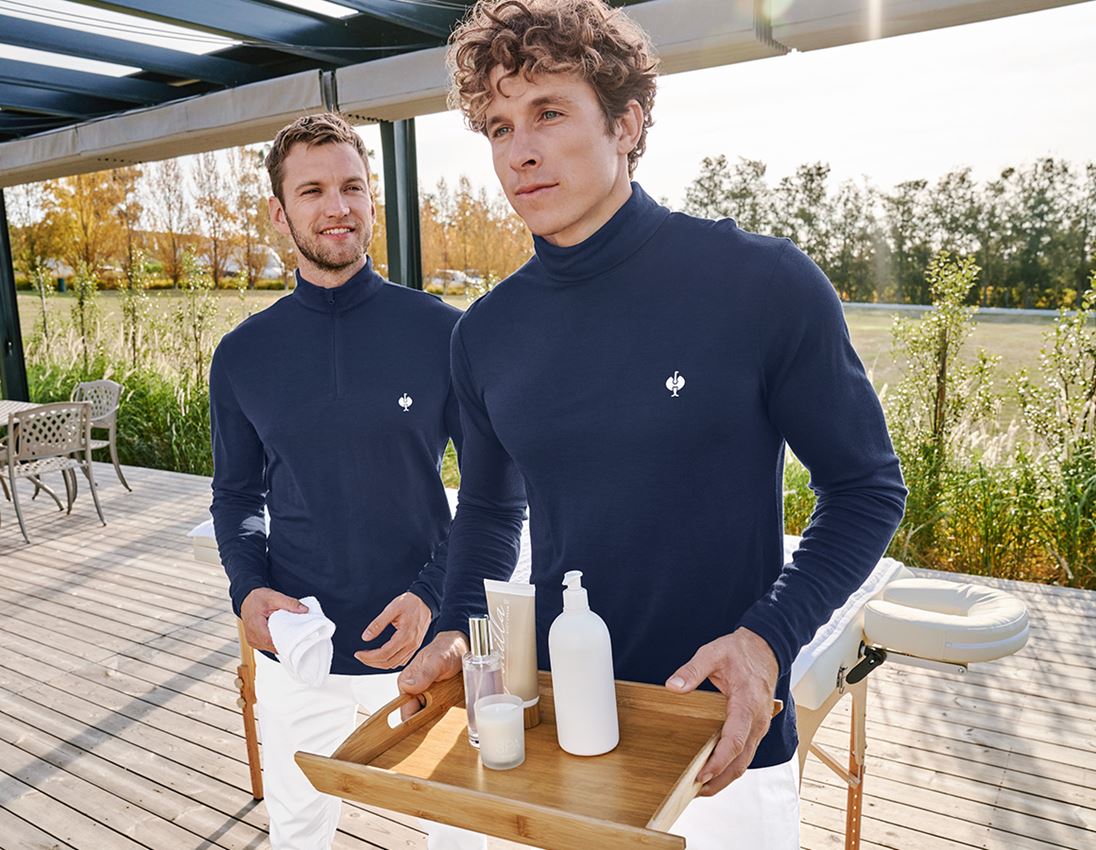 Shirts, Pullover & more: Turtle neck shirt Merino e.s.trail + deepblue/white 1
