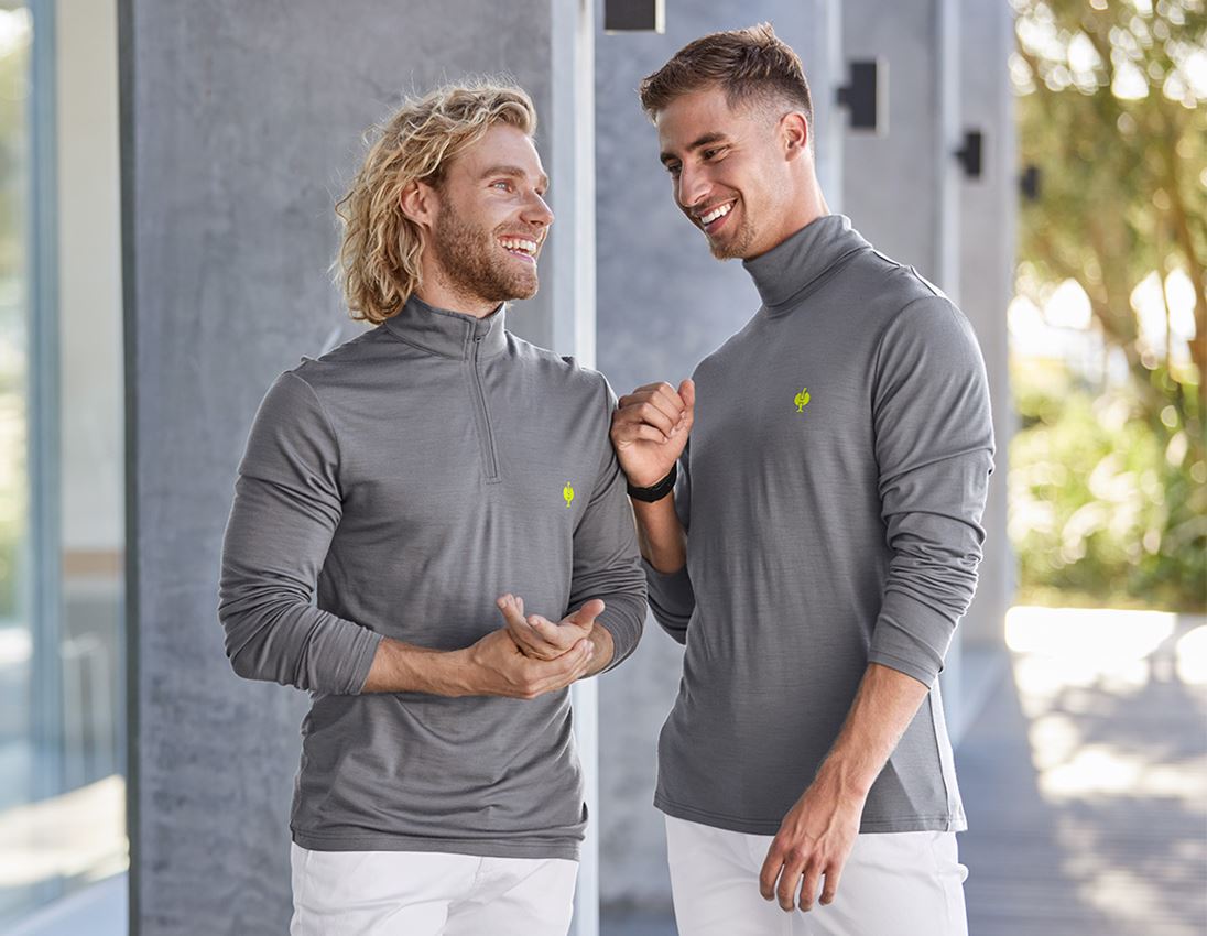 Shirts & Co.: Rollkragenshirt Merino e.s.trail + basaltgrau/acidgelb 1