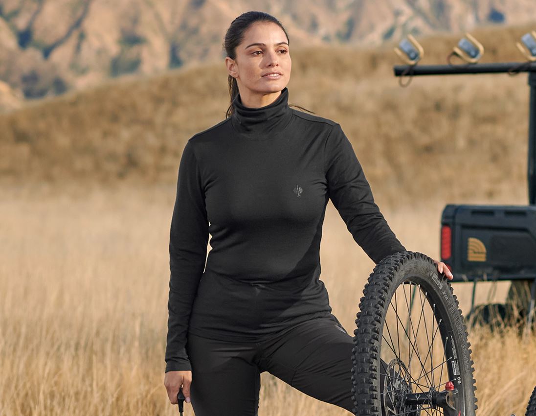 Themen: Rollkragenshirt Merino e.s.trail, Damen + schwarz