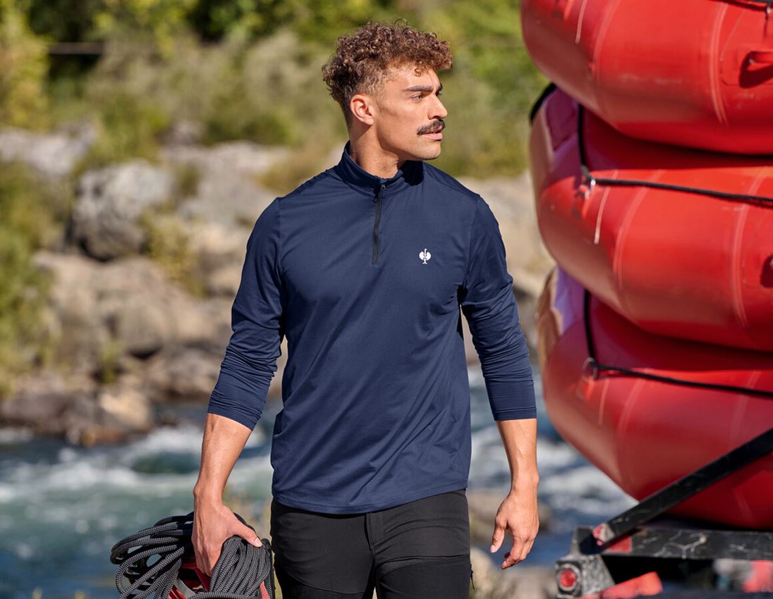 UV-Schutz: Funktions Troyer-Longsleeve UV e.s.trail + tiefblau/weiß