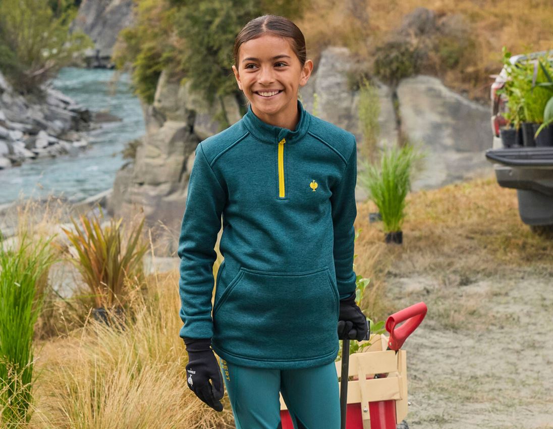 Shirts, Pullover & more: Troyer thermo stretch e.s.trail, children's + emeraldgreen melange/chromeyellow