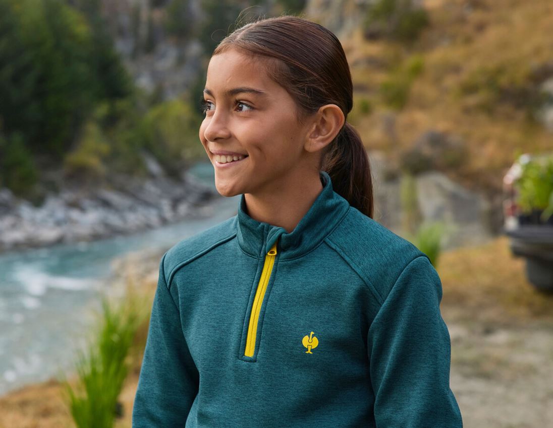 Shirts, Pullover & more: Troyer thermo stretch e.s.trail, children's + emeraldgreen melange/chromeyellow 2