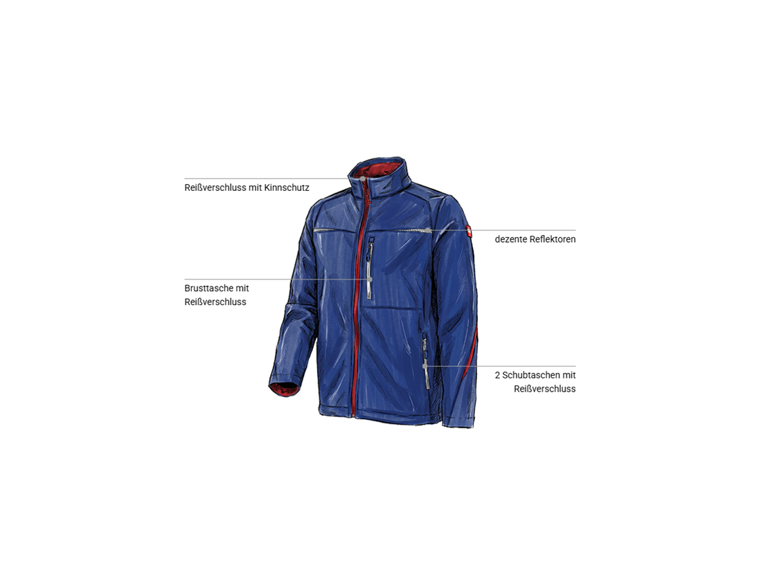 Arbeitsjacken: Softshelljacke e.s.motion 2020 + kornblau/feuerrot 1