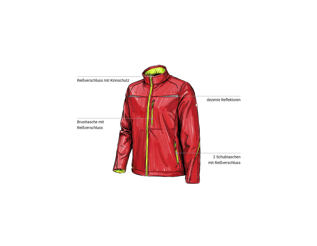 Arbeitsjacken: Softshelljacke e.s.motion 2020 + feuerrot/warngelb 1