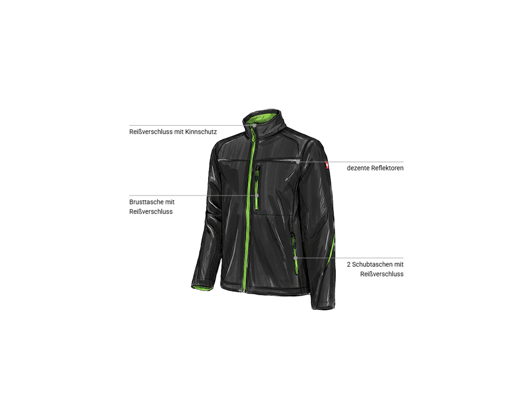 Arbeitsjacken: Softshelljacke e.s.motion 2020 + schwarz/seegrün 1