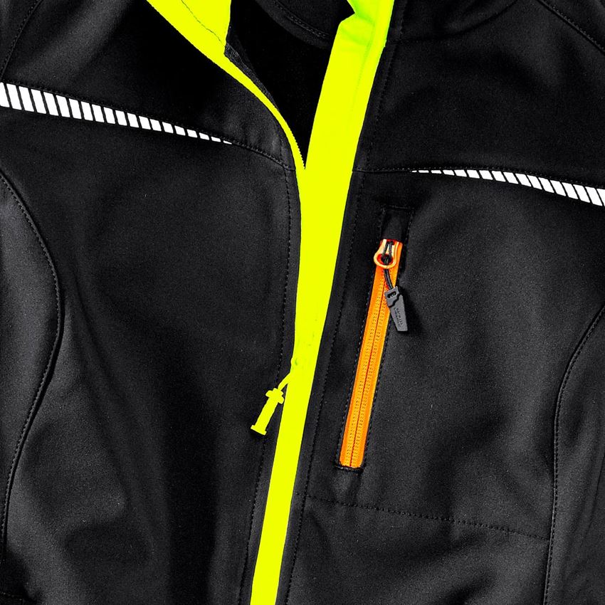 Work Jackets: Softshell jacket e.s.motion 2020, ladies' + black/high-vis yellow/high-vis orange 2