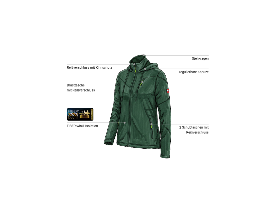 Jacken: Kapuzen Fleece Jacke e.s.motion 2020, Damen + grün 1