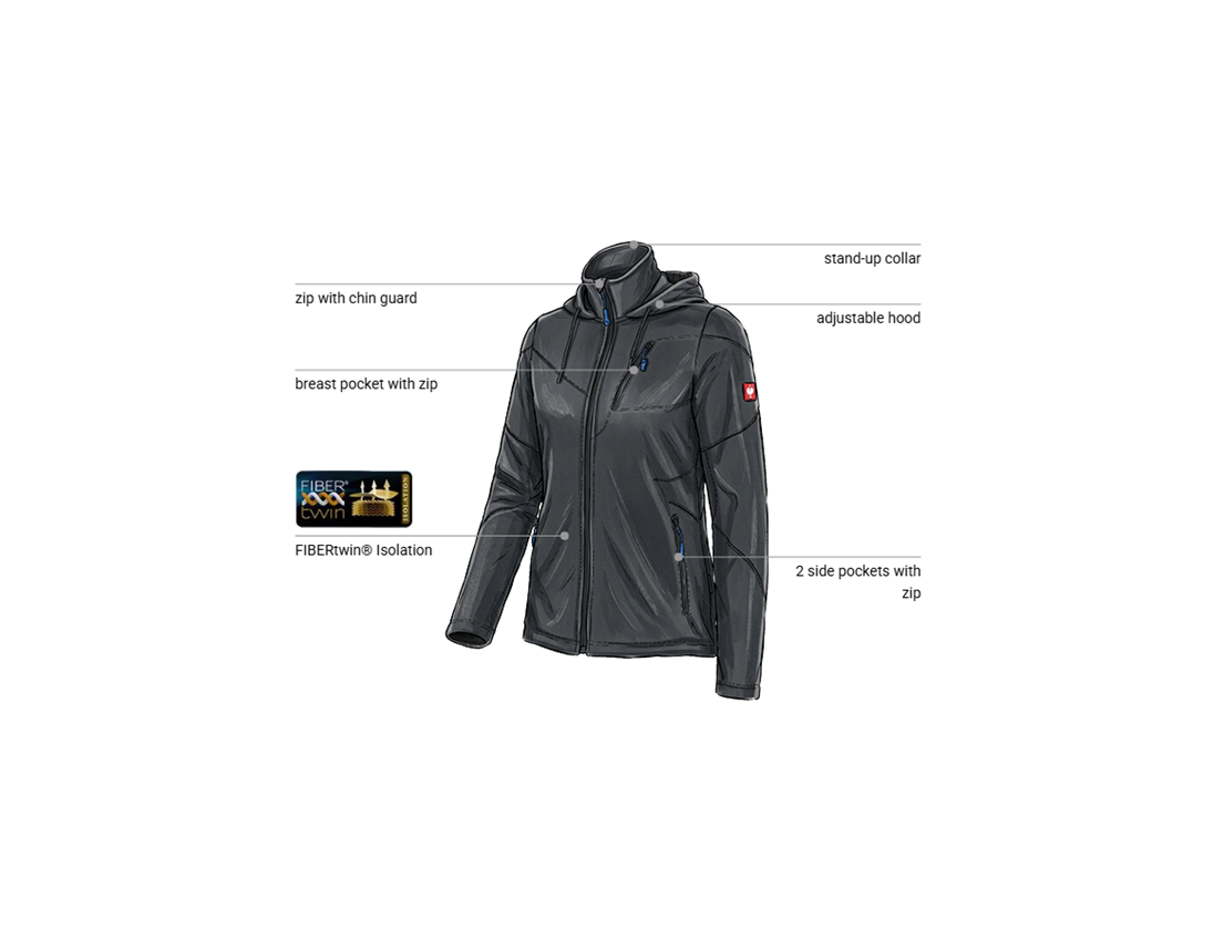 Work Jackets: Hooded fleece jacket e.s.motion 2020, ladies' + graphite 1
