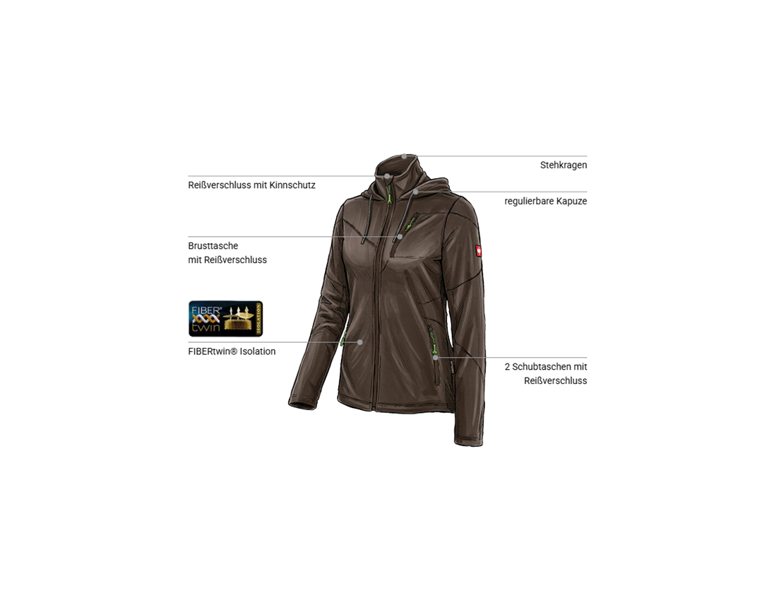Jacken: Kapuzen Fleece Jacke e.s.motion 2020, Damen + kastanie 1
