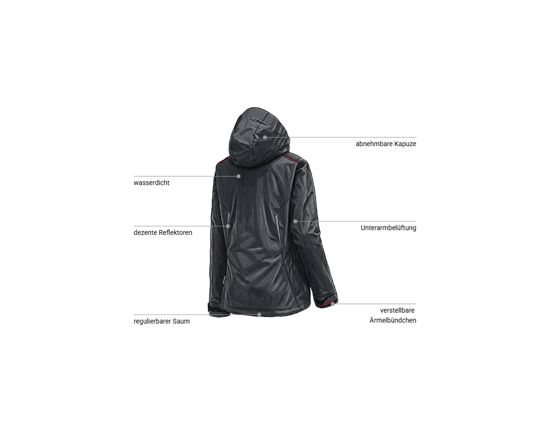 Bekleidung: 3 in 1 Funktionsjacke e.s.motion 2020, Damen + graphit/feuerrot 2