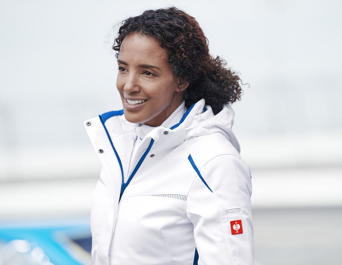 Straßenbauer: Winter Softshelljacke e.s.motion 2020, Damen + weiß/enzianblau 1