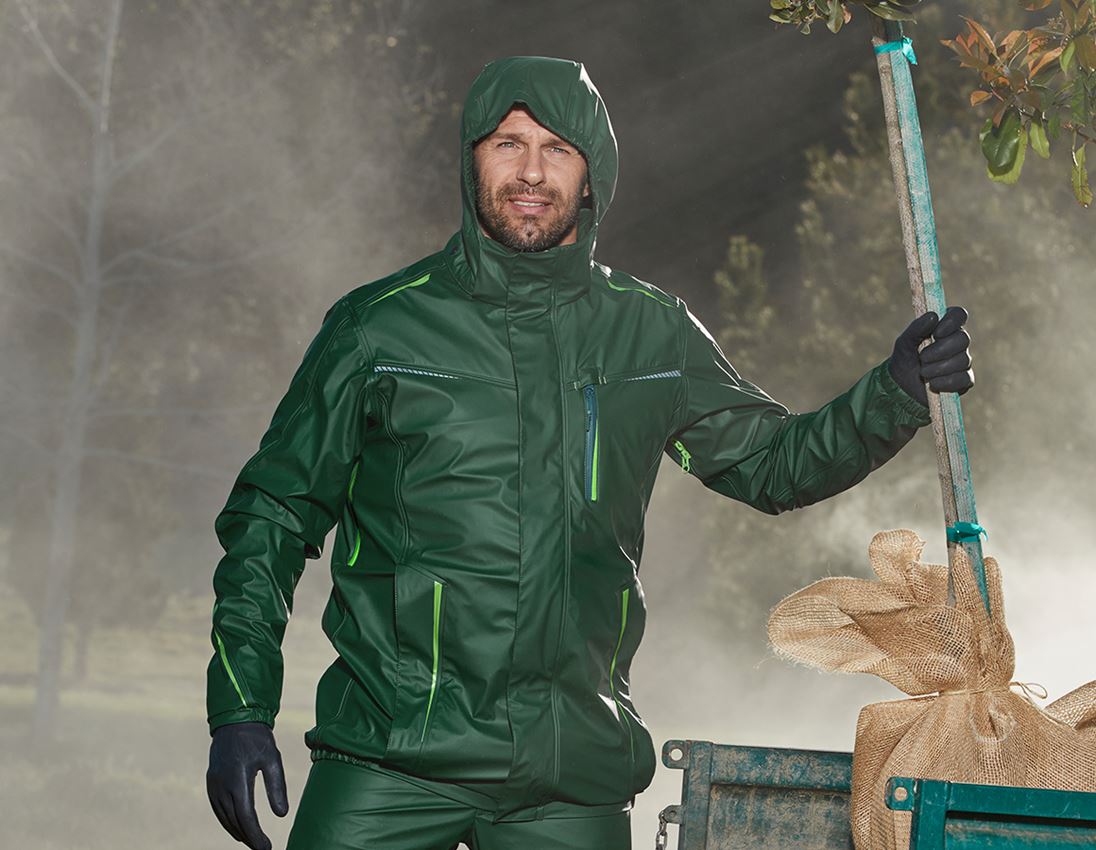 Work Jackets: Rain jacket e.s.motion 2020 superflex + green/seagreen 3