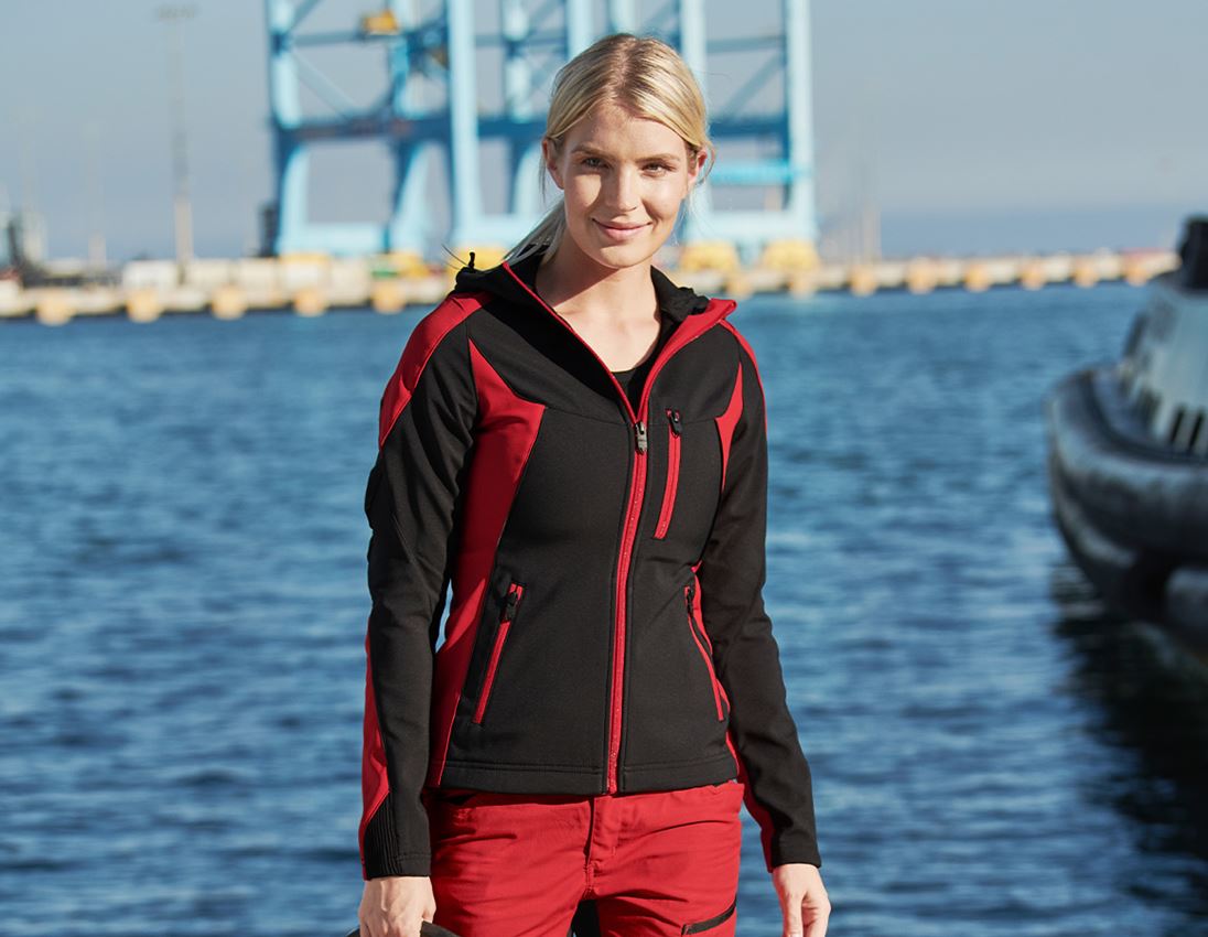 Work Jackets: Softshell jacket e.s.vision, ladies' + black/red