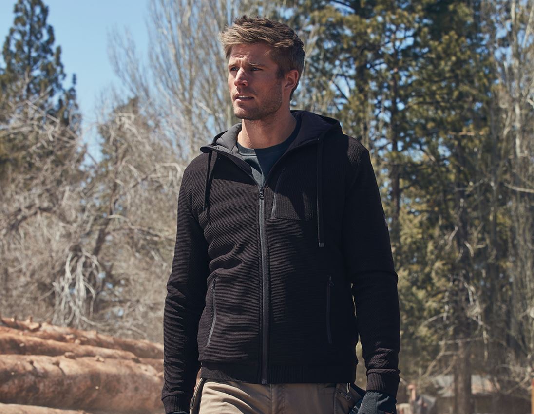 Work Jackets: Windbreaker hooded knitted jacket e.s.motion ten + black