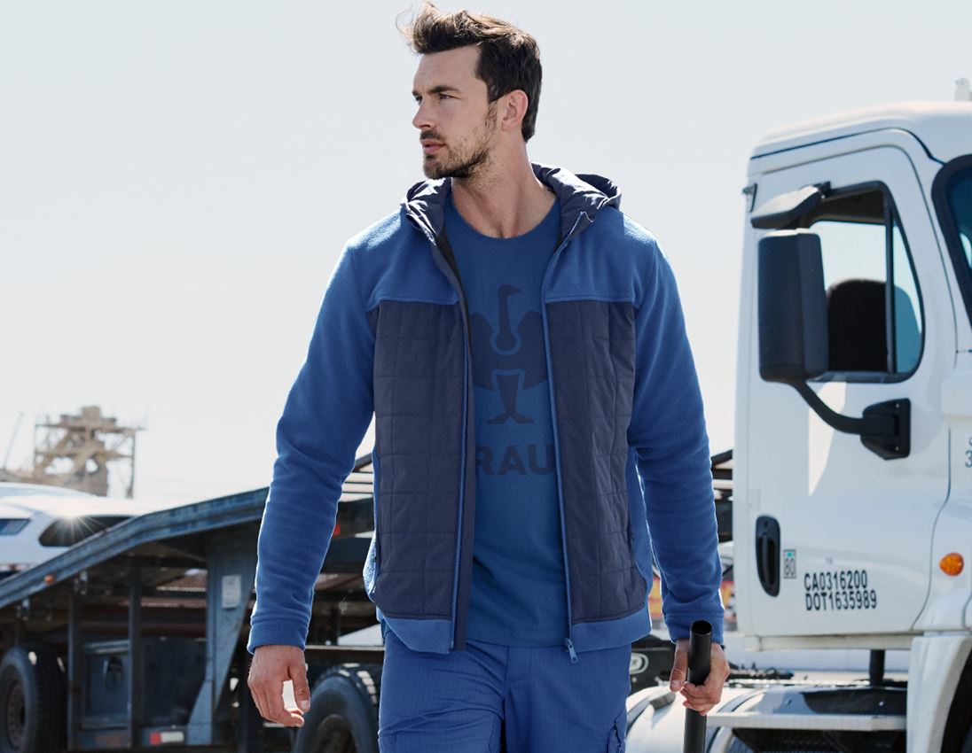 Arbeitsjacken: Hybrid Kapuzenfleecejacke e.s.concrete + alkaliblau/tiefblau