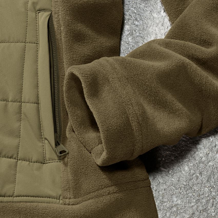 Work Jackets: Hybrid fleece hoody jacket e.s.concrete, ladies' + mudgreen/stipagreen 2