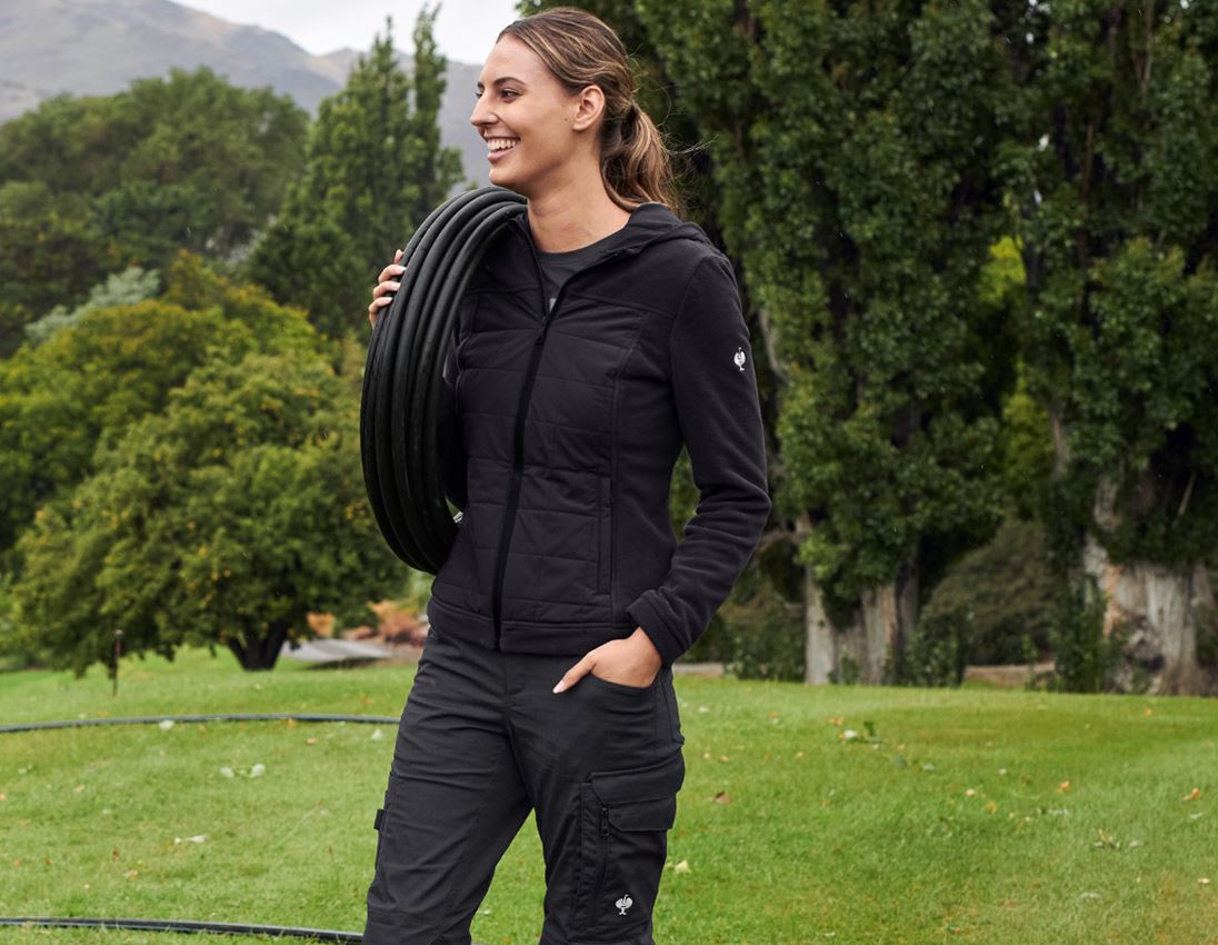 Work Jackets: Hybrid fleece hoody jacket e.s.concrete, ladies' + black 1