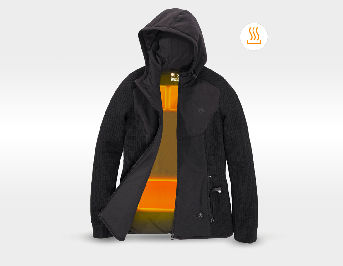 Winterjacken: Heiz-Hybrid Kapuzenstrickjacke e.s.trail, Damen + schwarz 1