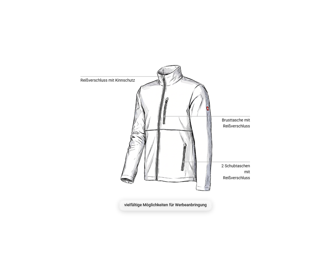 Arbeitsjacken: Softshelljacke e.s.line.core + weiß/platin 1