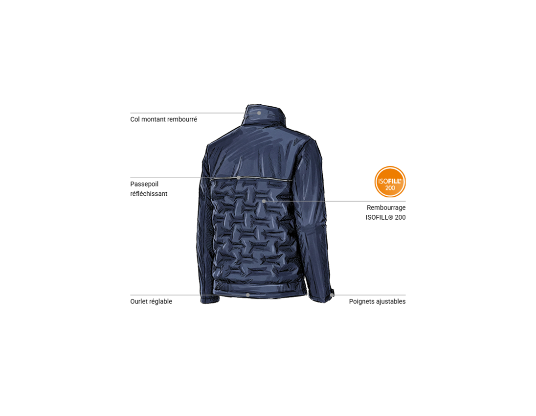 Vestes de travail: Veste d'hiver padded e.s.line.core + bleu foncé/platine 2