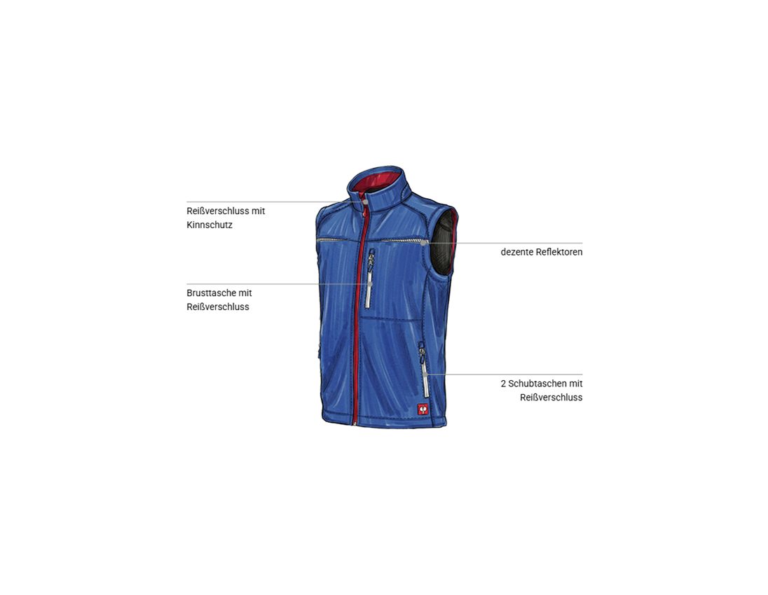 Westen: Softshell Weste e.s.motion 2020 + kornblau/feuerrot 1