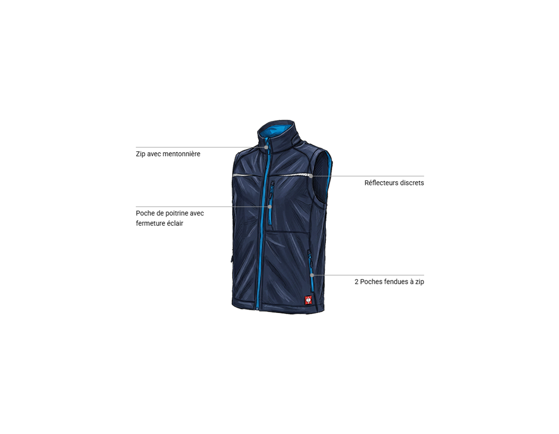 Gilets de travail: Gilet softshell e.s.motion 2020 + bleu foncé/atoll 1