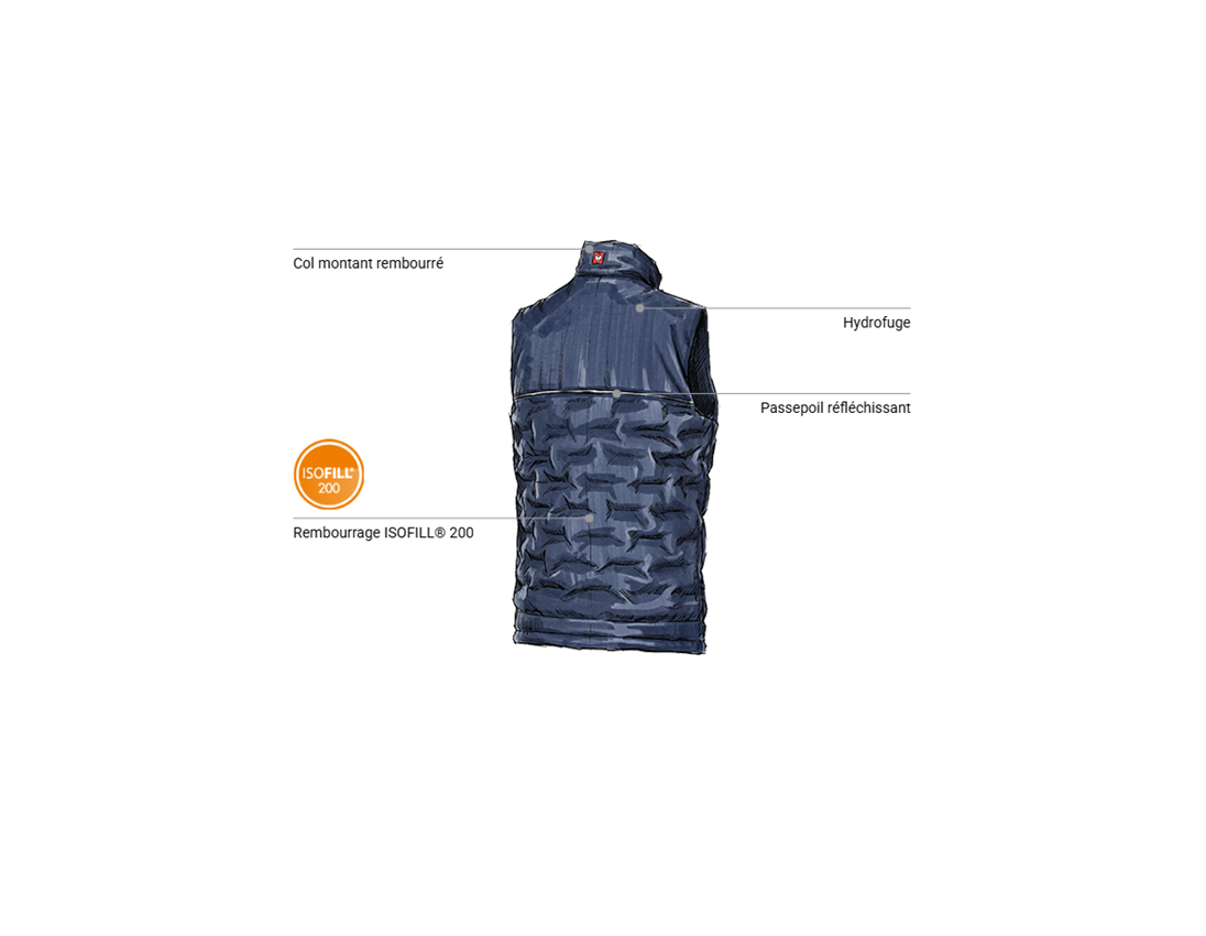 Gilets de travail: Gilet d'hiver padded e.s.line.core + bleu foncé/platine 2